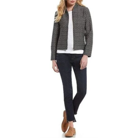 EILEEN FISHER Cotton Blend Jacquard Zip-Up Flight Jacket Petite Large LP $278‎ - Picture 1 of 15